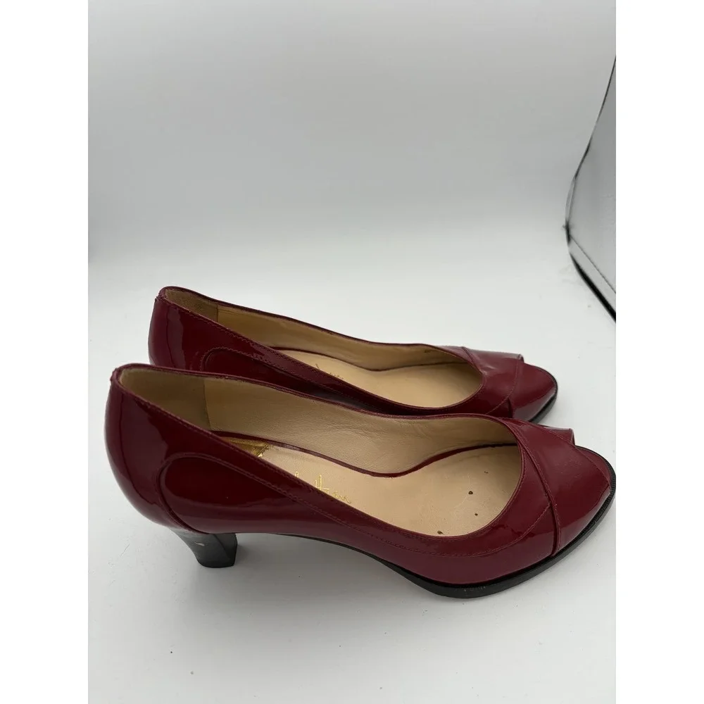 Cole Haan Shoes Womens Size 8 Red Patent Leather Peep Toe Kitten Pumps